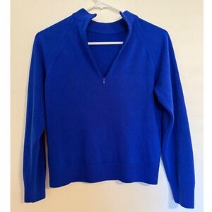 Hampshire Studio Womens Petite Blue 1/4 Zip Long Sleeve Sweater Top